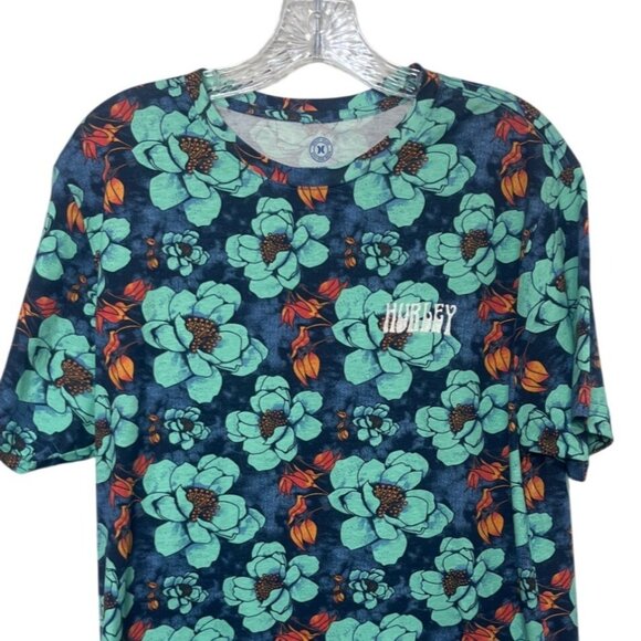 Hurley Floral Print Tshirt Mens Small Blue Orange New WOT Crew Neck - Picture 4 of 8